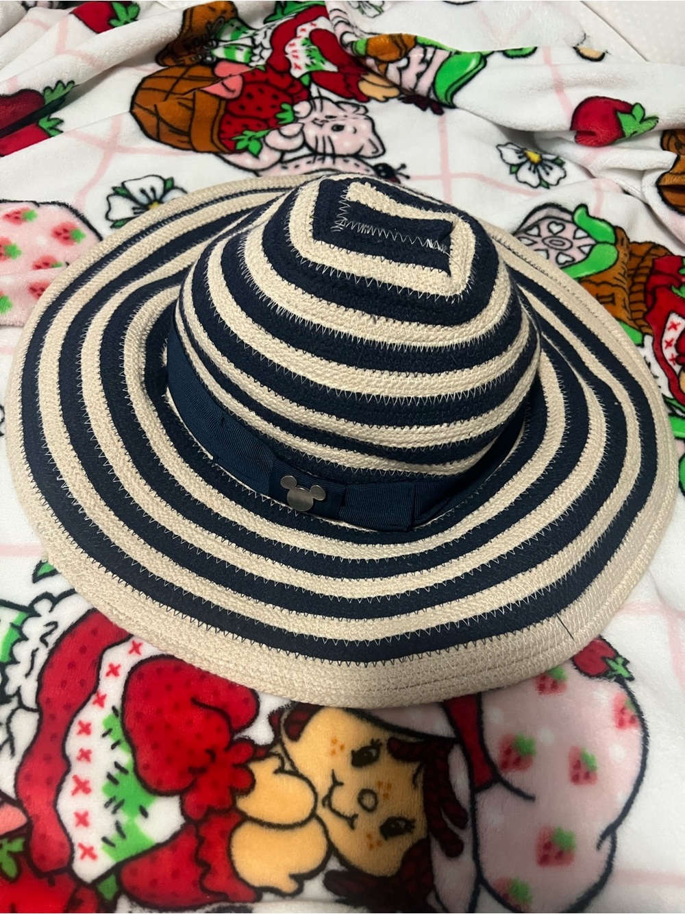 Disney Parks Navy Striped Floppy Hat with Mickey Accent